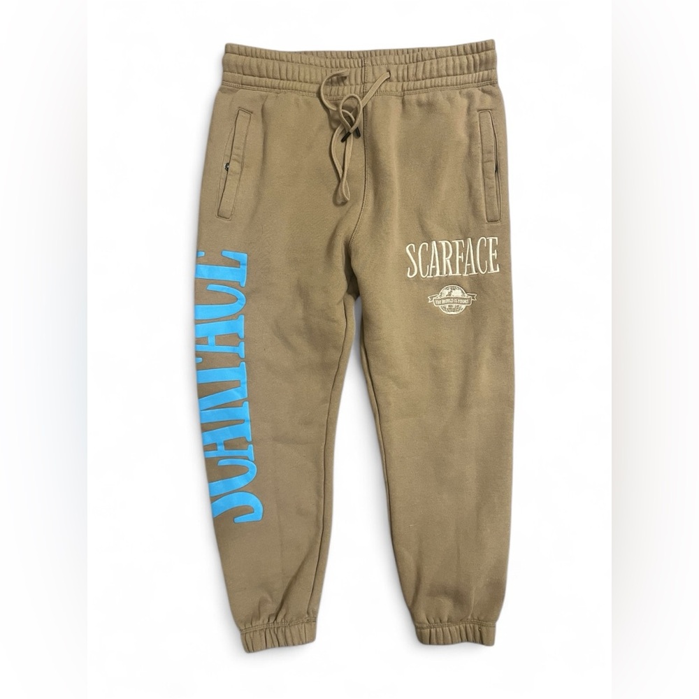 Scarface x Shoe Palace Mens‎ Sz M Sweatpants Joggers Tan Embroidered/Logo Sweats